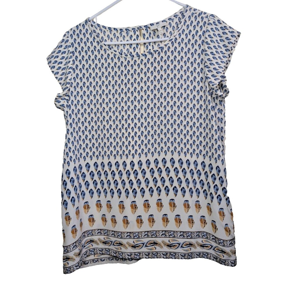 Joie Women's Top Feather Print Keyhole Back Relaxed Fit Size Small